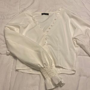 White Cropped Blouse with Billowy Sleeves